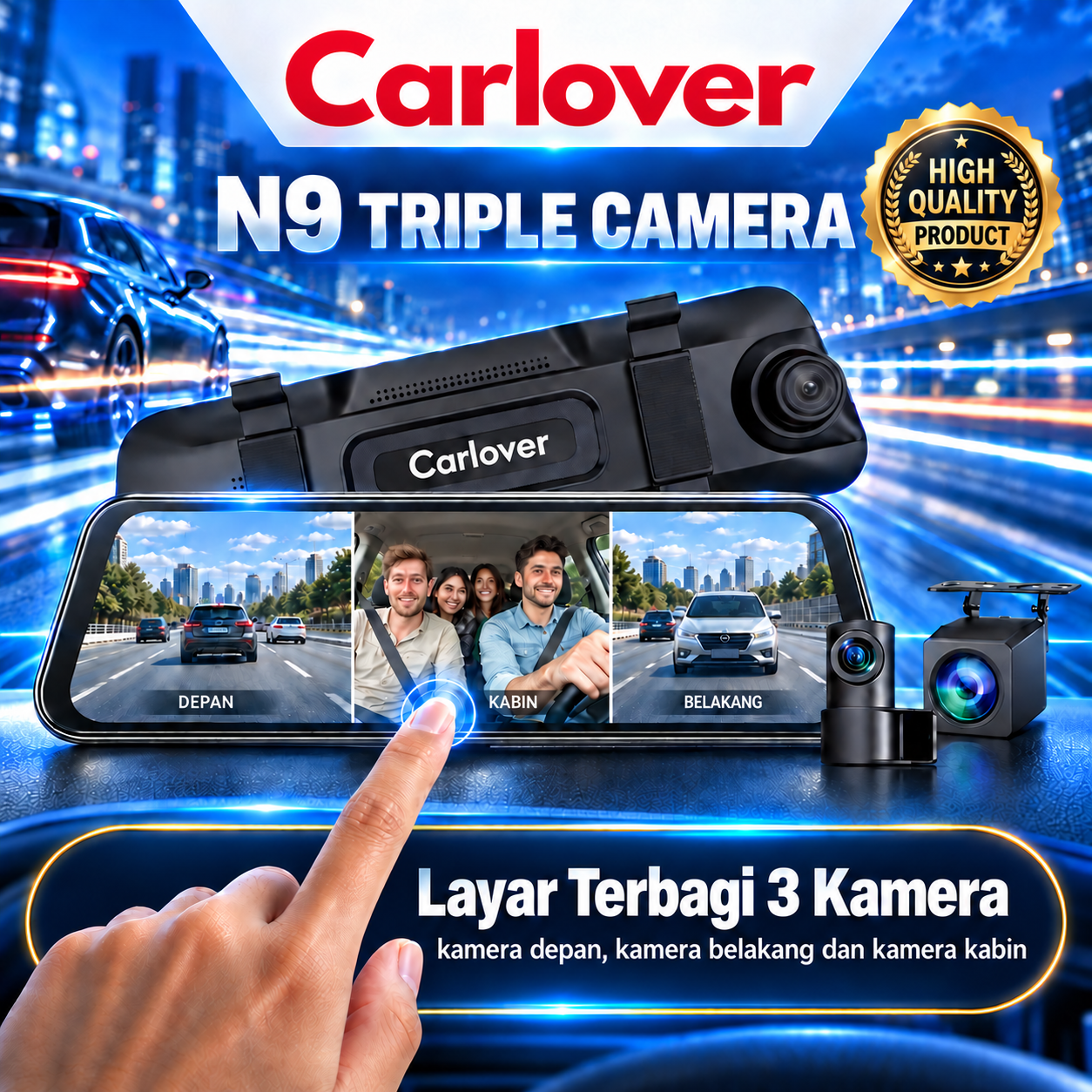 DASHCAM MOBIL CAMERA DVR-N9-3CH-10"-TOUCH SCREEN-ADAS-WIFI