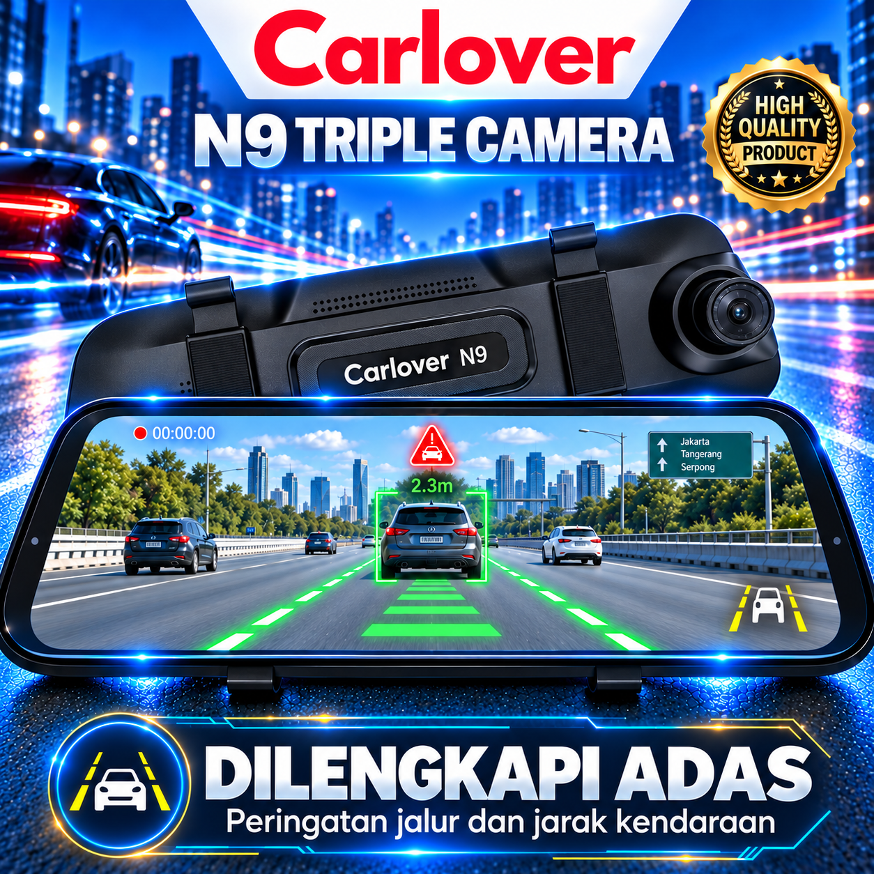 DASHCAM MOBIL CAMERA DVR-N9-3CH-10"-TOUCH SCREEN-ADAS-WIFI - Image 2