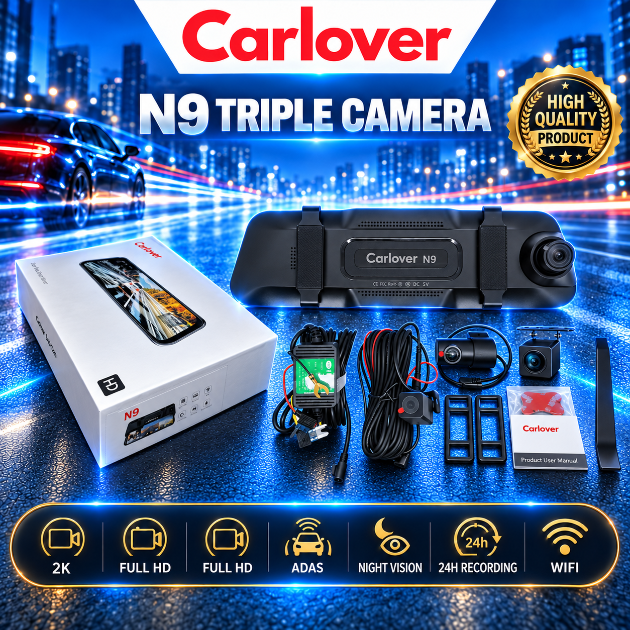 DASHCAM MOBIL CAMERA DVR-N9-3CH-10"-TOUCH SCREEN-ADAS-WIFI - Image 4
