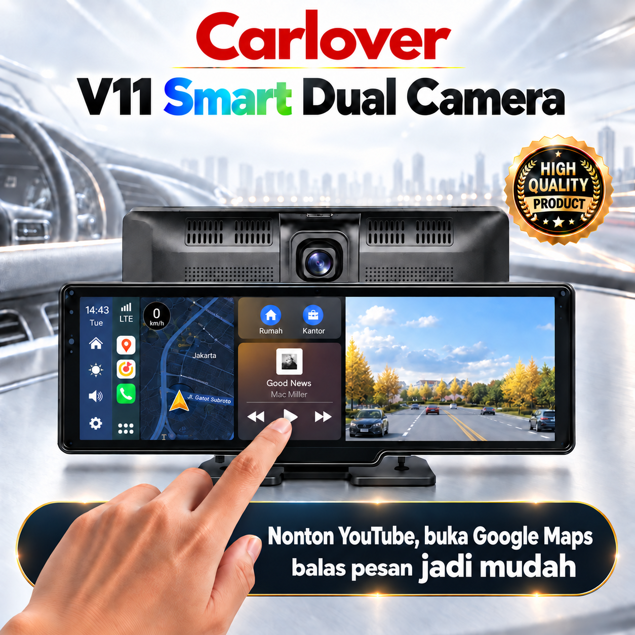 DASHCAM MOBIL CAMERA DVR-V11-2CH-ANDROID AUTO-APPLE CAR PLAY
