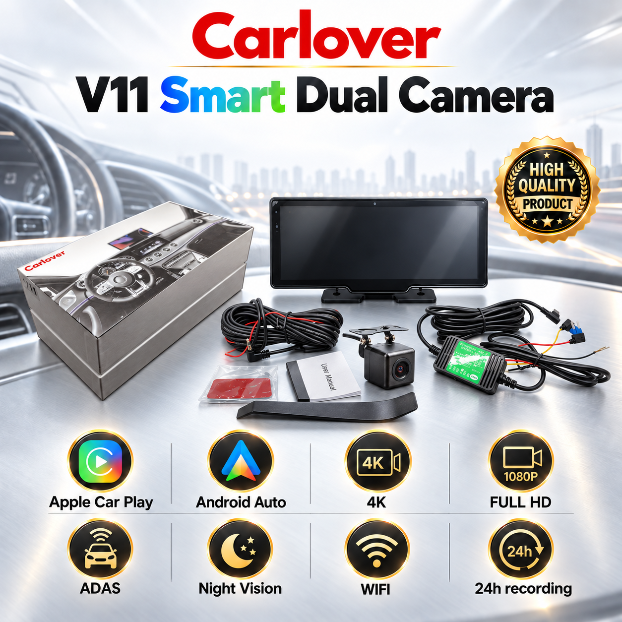 DASHCAM MOBIL CAMERA DVR-V11-2CH-ANDROID AUTO-APPLE CAR PLAY - Image 3