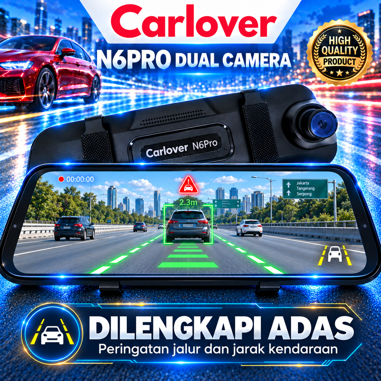DASHCAM MOBIL CAMERA DVR-N6PRO-2CH-10"-TOUCH SCREEN-ADAS-WIFI - Image 2