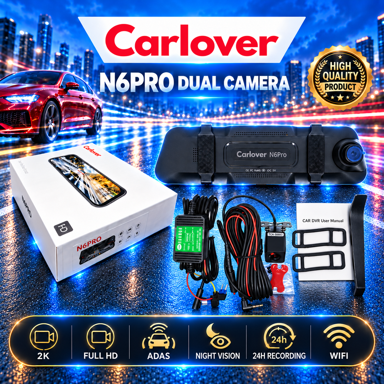 DASHCAM MOBIL CAMERA DVR-N6PRO-2CH-10"-TOUCH SCREEN-ADAS-WIFI - Image 3