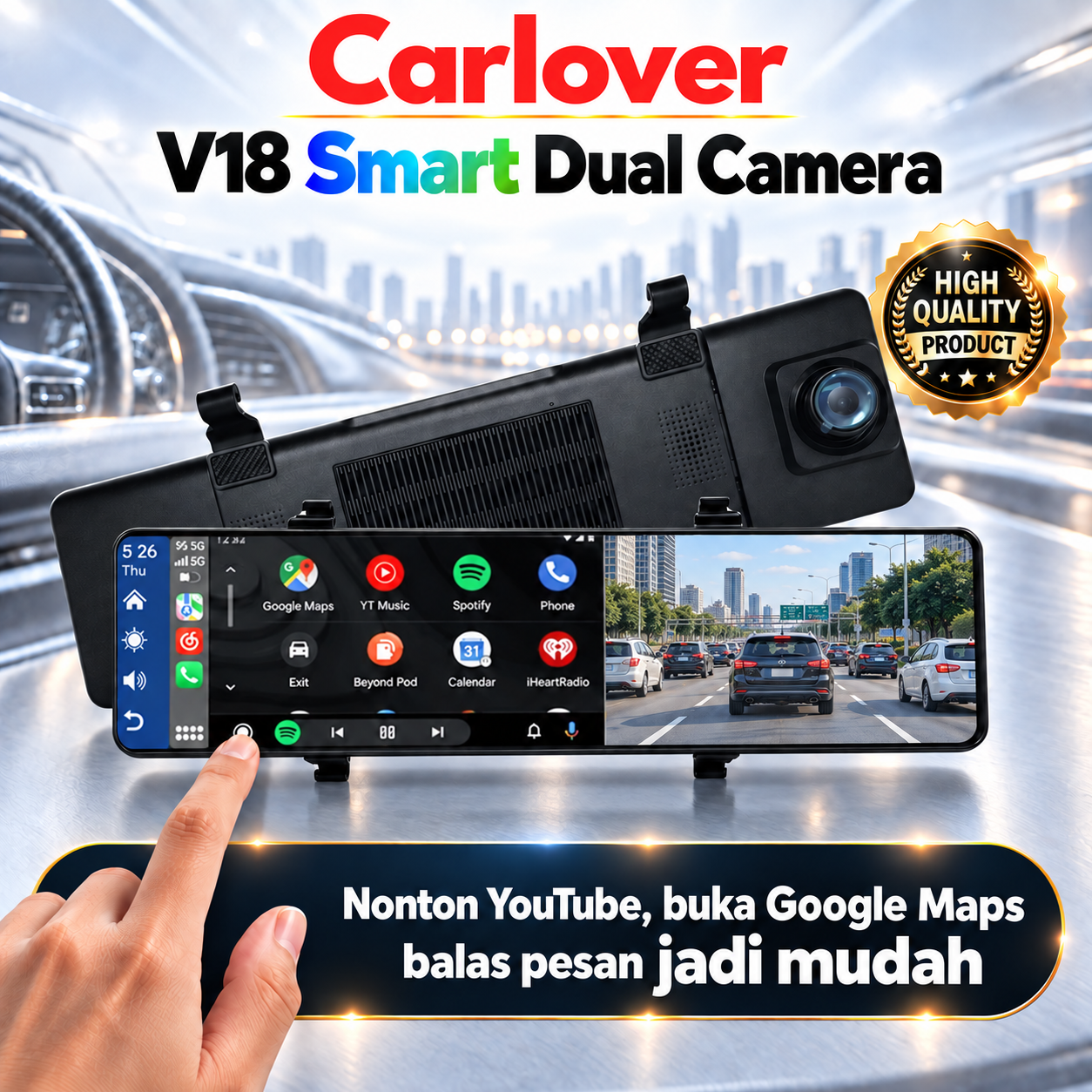 DASHCAM MOBIL CAMERA DVR-V18-2CH-ANDROID AUTO-APPLE CAR PLAY