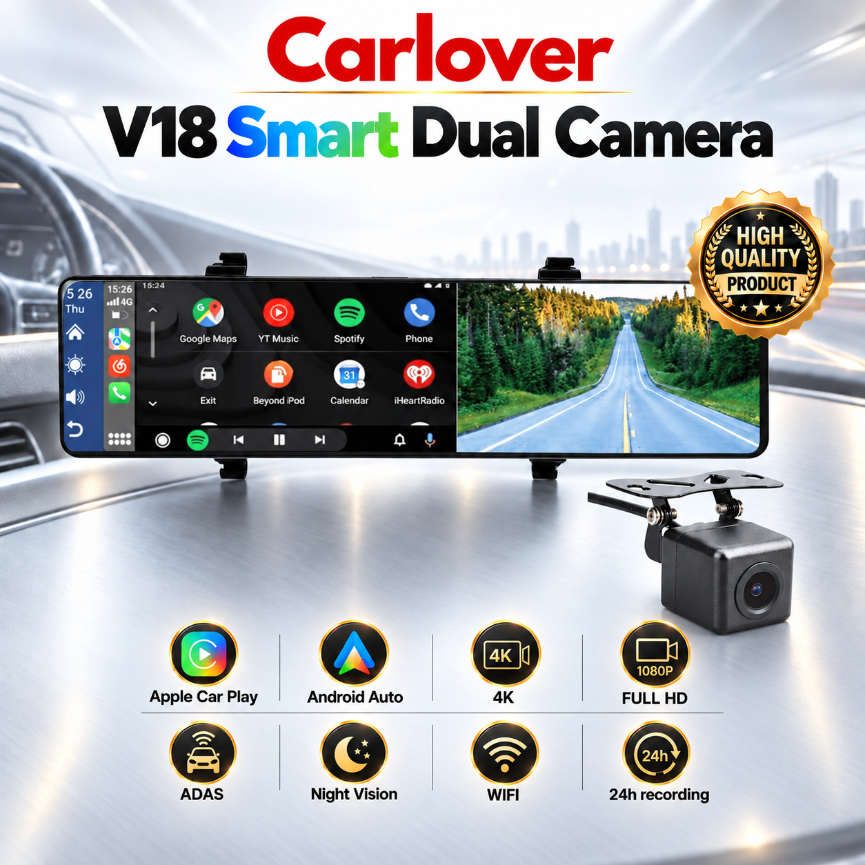DASHCAM MOBIL CAMERA DVR-V18-2CH-ANDROID AUTO-APPLE CAR PLAY - Image 2