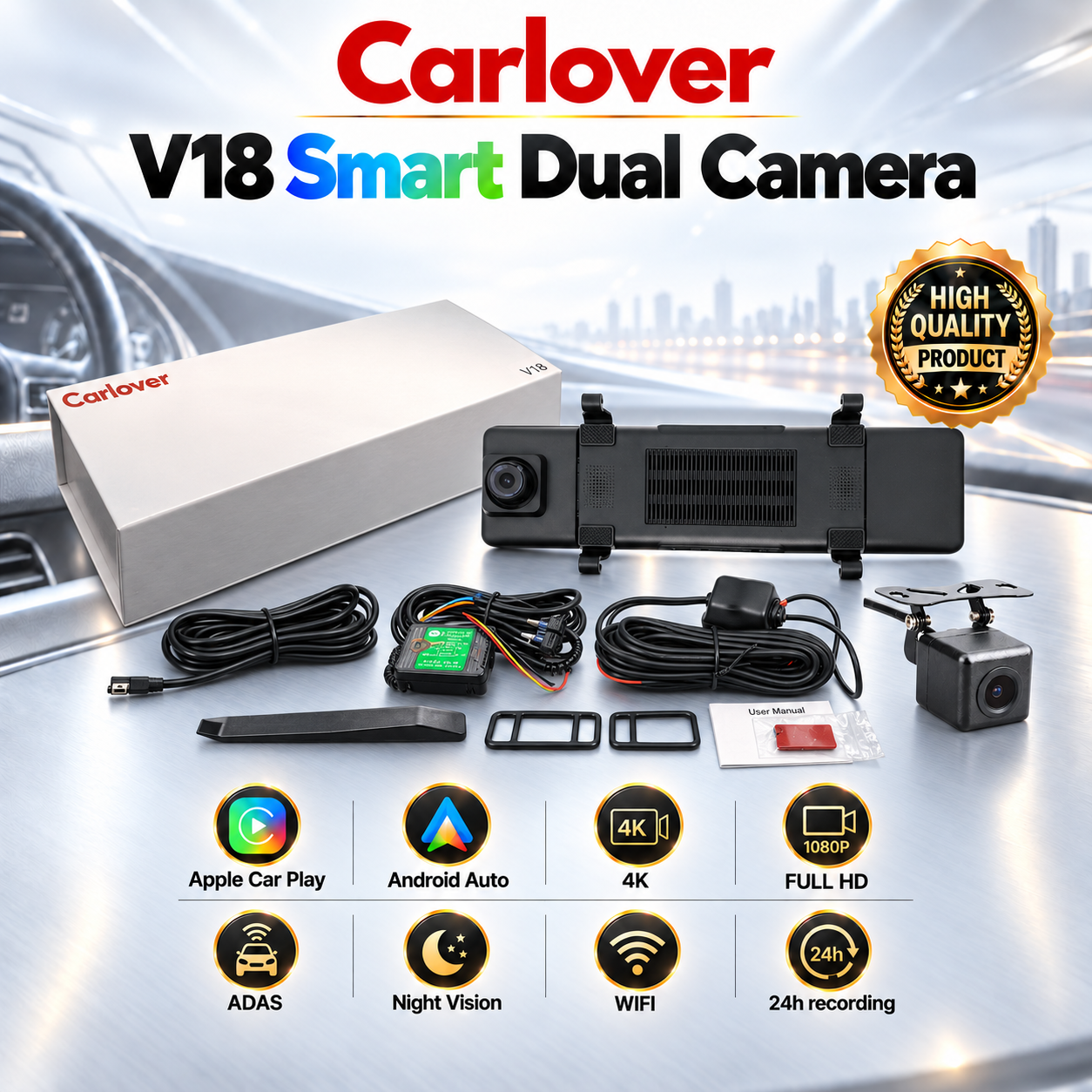 DASHCAM MOBIL CAMERA DVR-V18-2CH-ANDROID AUTO-APPLE CAR PLAY - Image 3