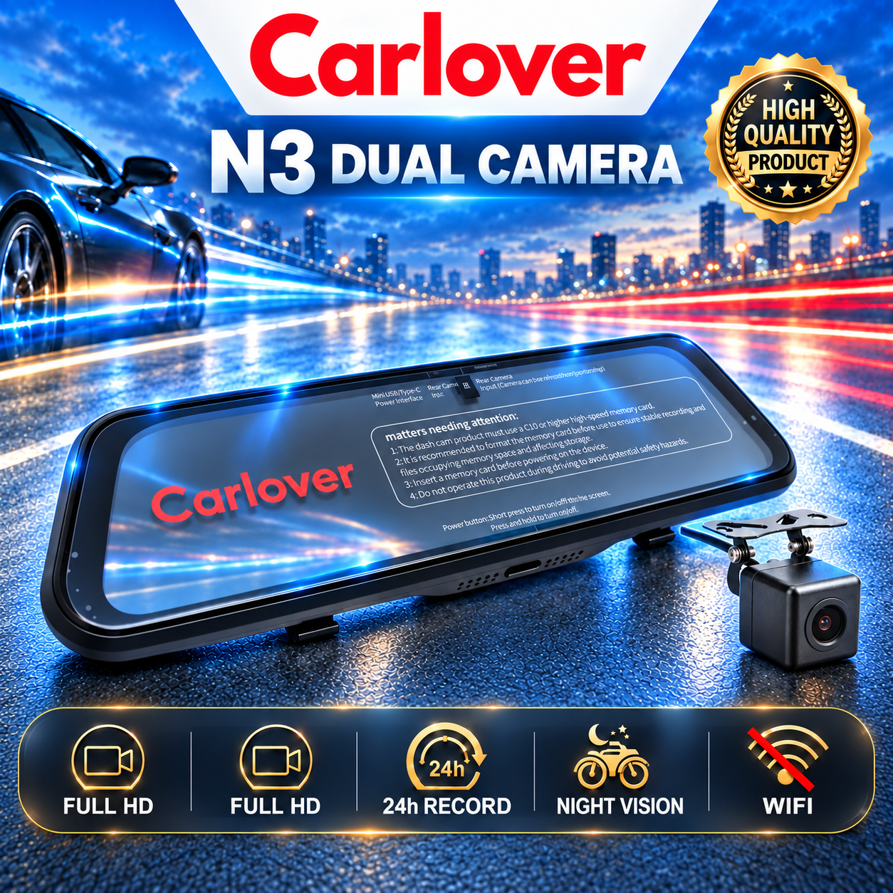 DASHCAM MOBIL CAMERA DVR-N3-2CH-10"-TOUCH SCREEN