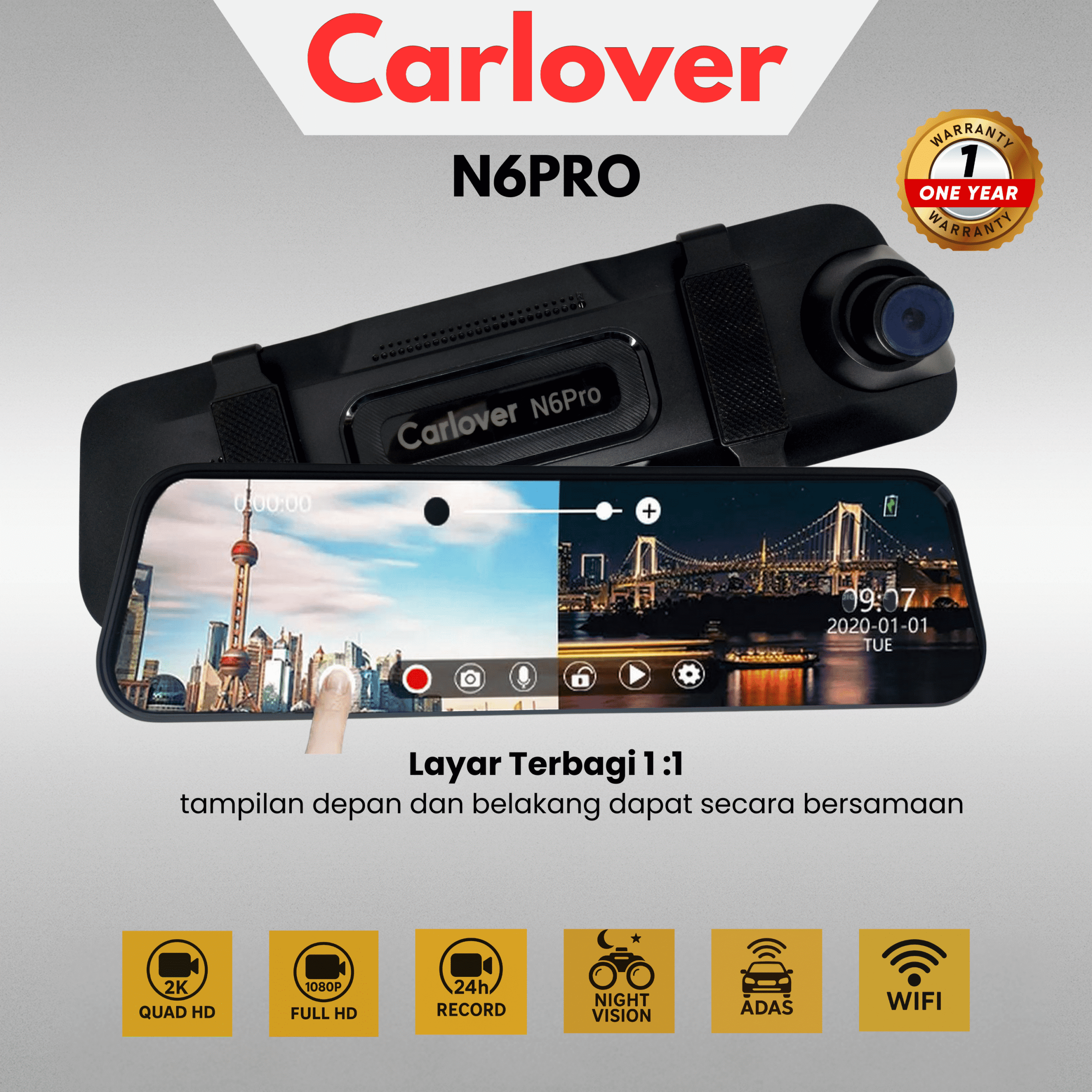 DASHCAM MOBIL CAMERA DVR-N6PRO-2CH-10"-TOUCH SCREEN-ADAS-WIFI - Image 2