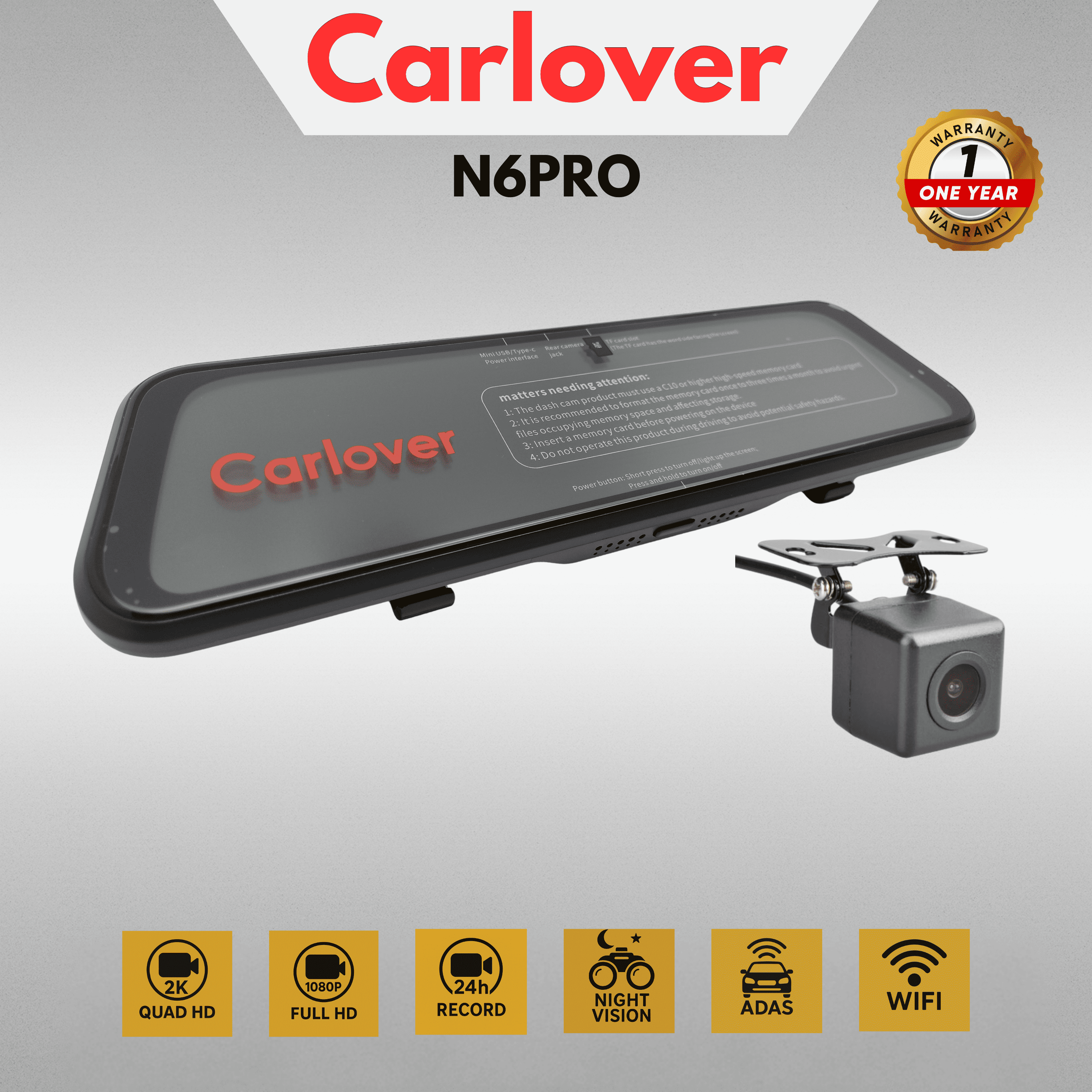 DASHCAM MOBIL CAMERA DVR - N6PRO-2CH 10" TOUCH SCREEN ADAS WIFI