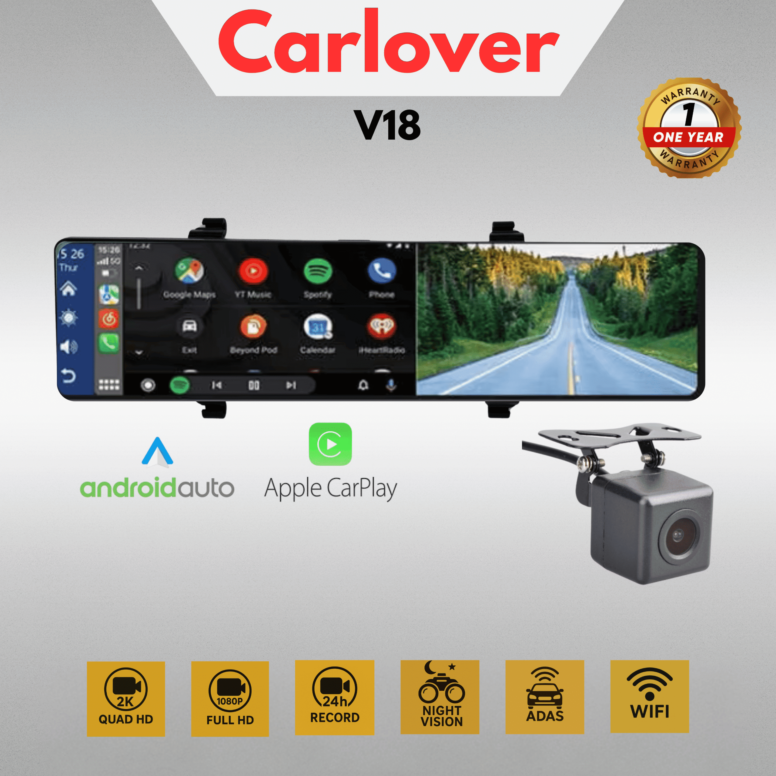 DASHCAM MOBIL CAMERA DVR-V18-2CH-ANDROID AUTO-APPLE CAR PLAY