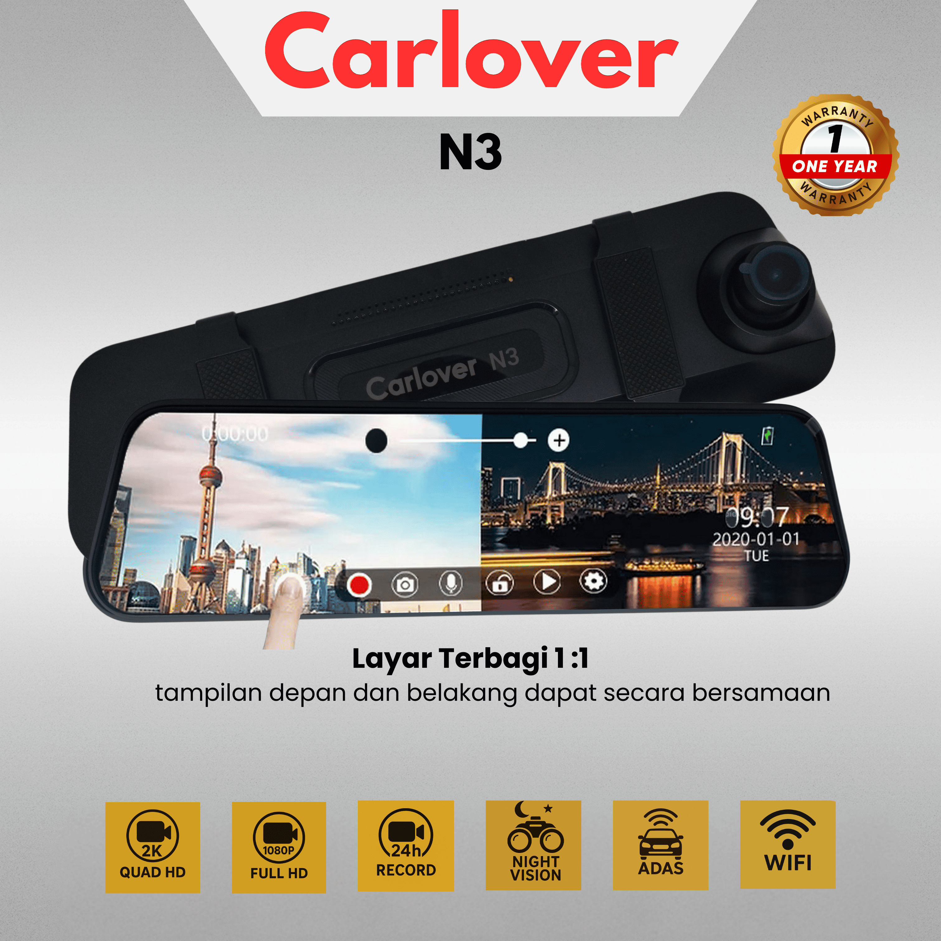 DASHCAM MOBIL CAMERA DVR - N3-2CH 10" TOUCH SCREEN