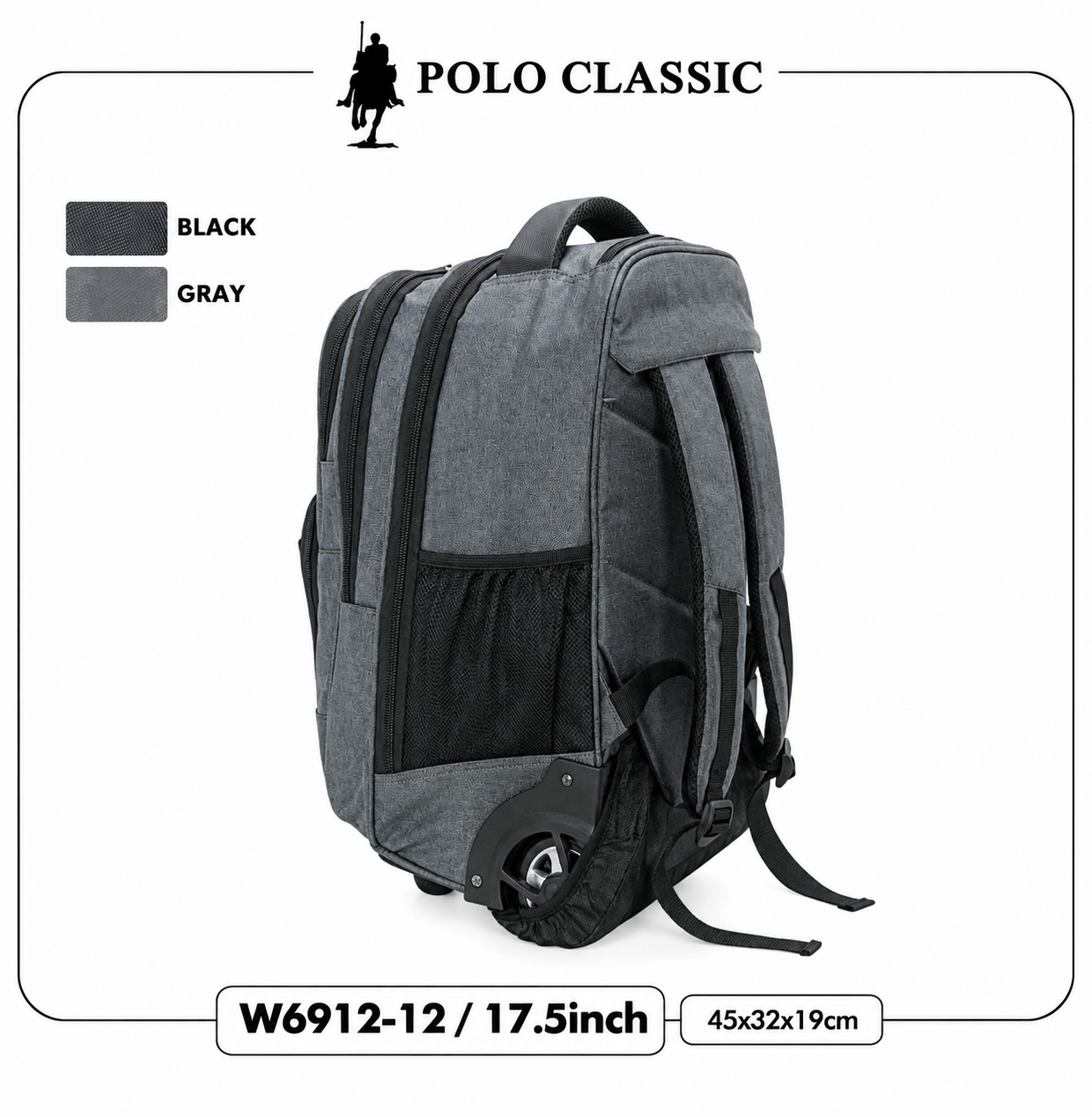 Polo Classic Gray Rolling Backpack - Image 5